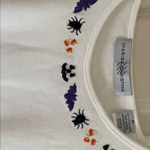 Marisa Christina ladies Halloween tee w/ black purple and candy corn embroidery